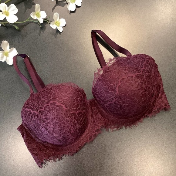 Victoria's Secret Other - Victoria’s Secret Dream Angels Lined Demi Bra Eyelash Lace Underwire Wine